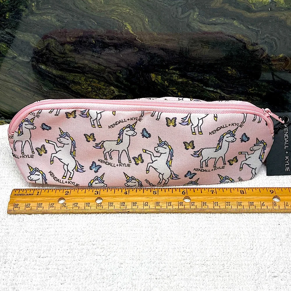 Kendall + Kylie Unicorns and Butterflies Print Bag Pouch Pink Zip Top New